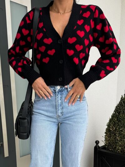 Valentine’s Day Heart V - Neck Cropped Cardigan - AlterEgo Trading Company