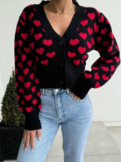 Valentine’s Day Heart V - Neck Cropped Cardigan - AlterEgo Trading Company