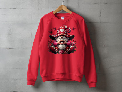 Whimsical Gnome Love Heart T-Shirt, Valentine's Day Graphic Tee, Cute Dwarf with Butterflies and Roses Top - Trendy AF