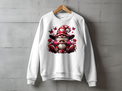 Whimsical Gnome Love Heart T-Shirt, Valentine's Day Graphic Tee, Cute Dwarf with Butterflies and Roses Top - Trendy AF