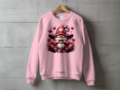 Whimsical Gnome Love Heart T-Shirt, Valentine's Day Graphic Tee, Cute Dwarf with Butterflies and Roses Top - Trendy AF