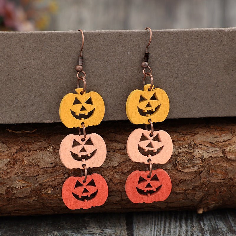 Wooden Contrast Pumpkin Earrings - Trendy AF