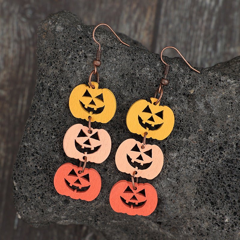 Wooden Contrast Pumpkin Earrings - Trendy AF