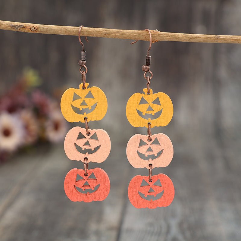 Wooden Contrast Pumpkin Earrings - Trendy AF