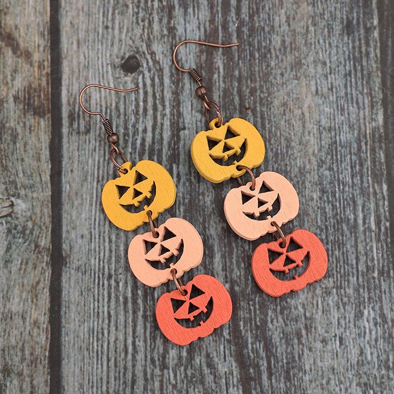 Wooden Contrast Pumpkin Earrings - Trendy AF